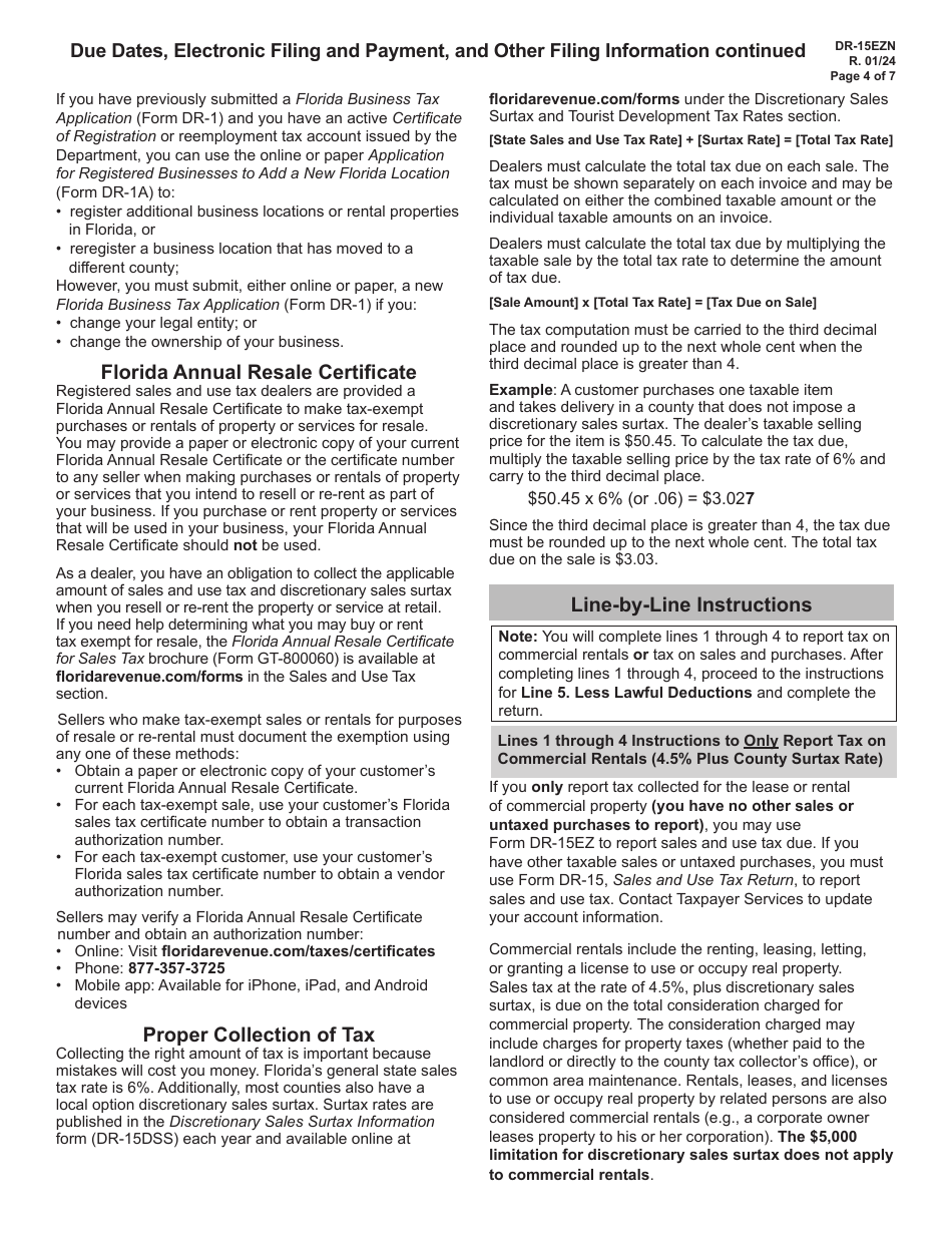 Instructions for Form DR-15EZ Sales and Use Tax Return - Florida, Page 4