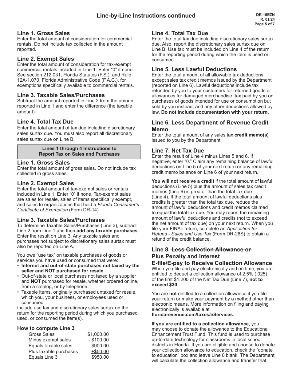 Instructions for Form DR-15EZ Sales and Use Tax Return - Florida, Page 5