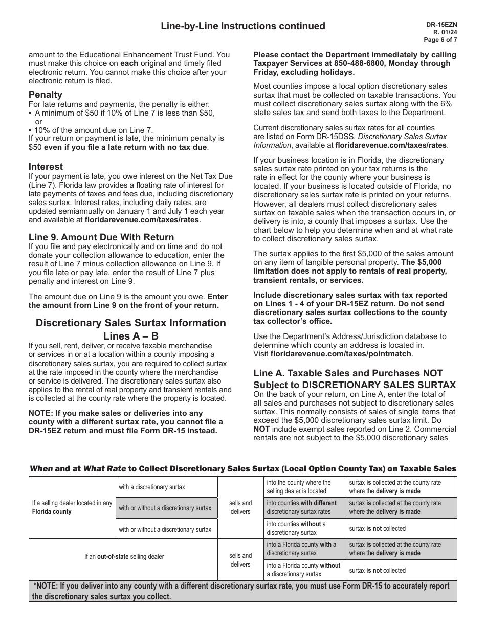 Instructions for Form DR-15EZ Sales and Use Tax Return - Florida, Page 6