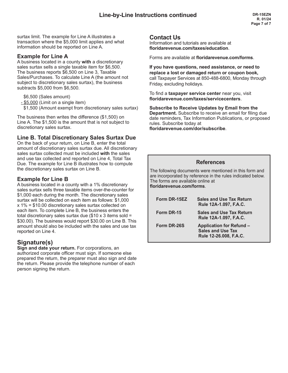 Instructions for Form DR-15EZ Sales and Use Tax Return - Florida, Page 7