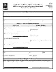 Form DR-26RP Application for Refund of Sales and Use Tax on Building Materials Used in Florida Neighborhood Revitalization Projects - Florida