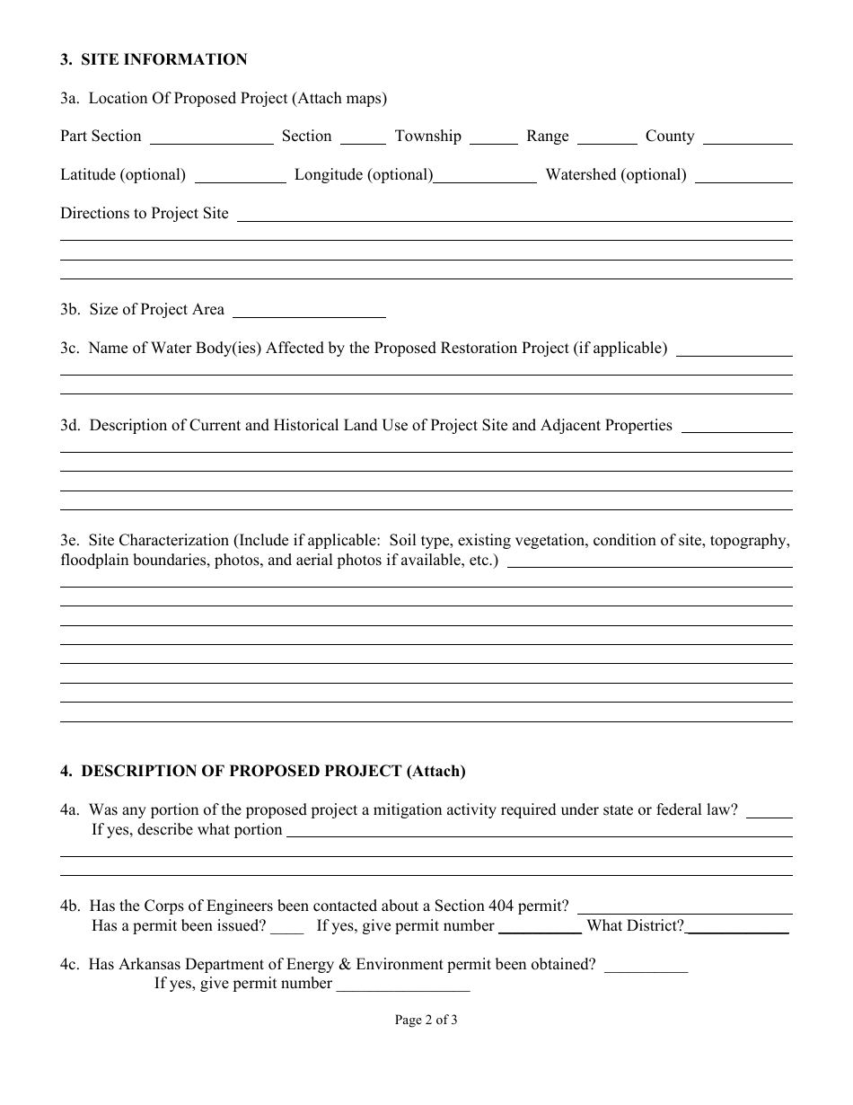 Creation and Restoration of Private Wetlands and Riparian Zones Tax Credit Application - Arkansas, Page 2