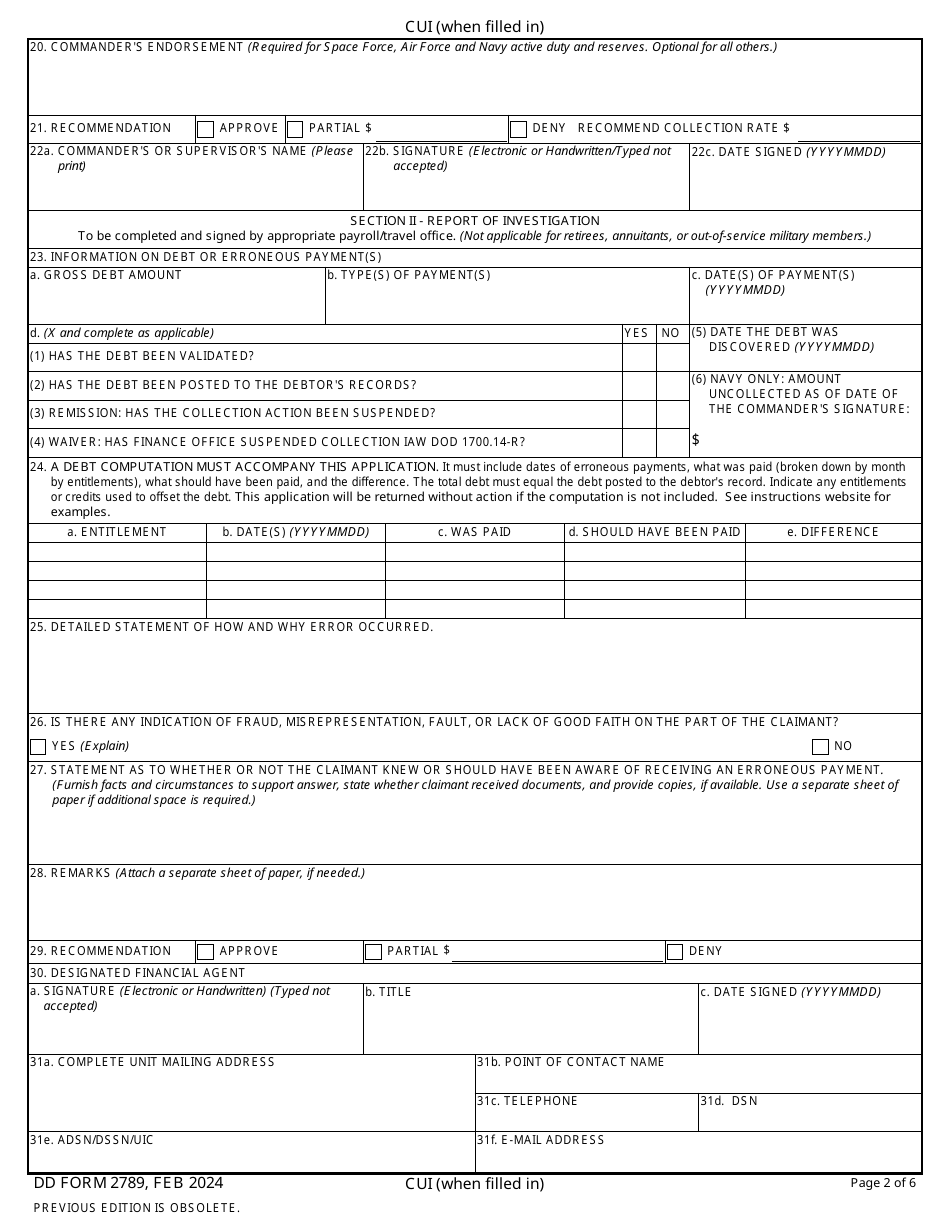 DD Form 2789 Download Fillable PDF or Fill Online Waiver/Remission of ...