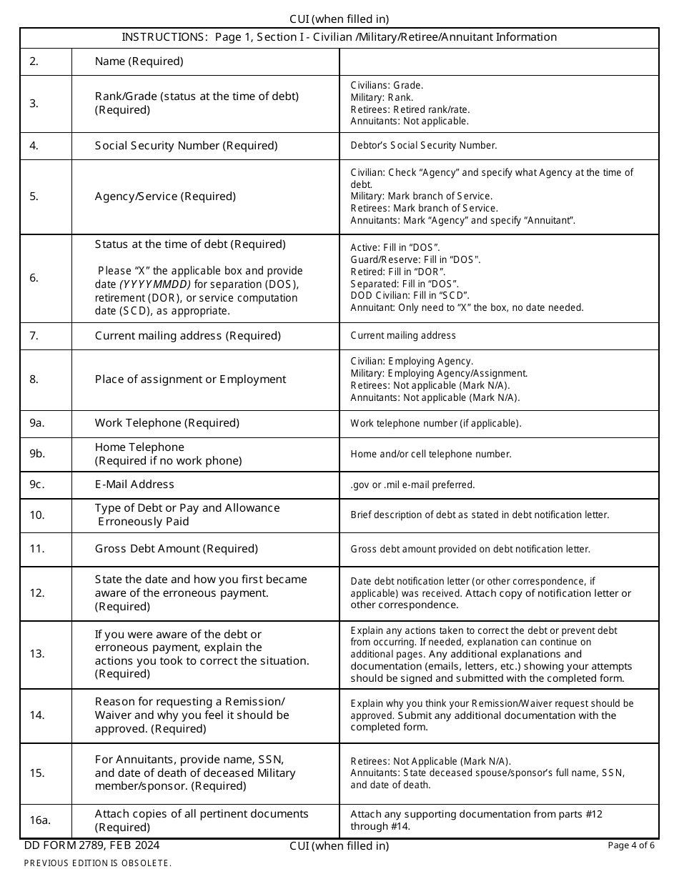 DD Form 2789 Download Fillable PDF or Fill Online Waiver/Remission of ...