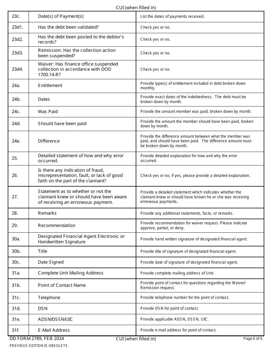 DD Form 2789 Download Fillable PDF or Fill Online Waiver/Remission of ...