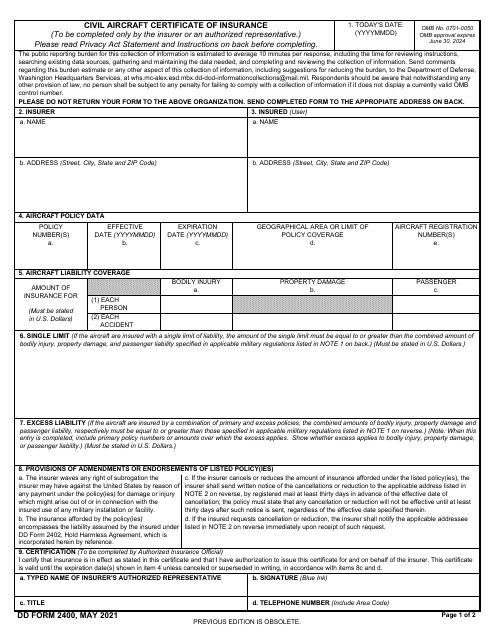 DD Form 2400 Download Fillable PDF or Fill Online Civil Aircraft ...