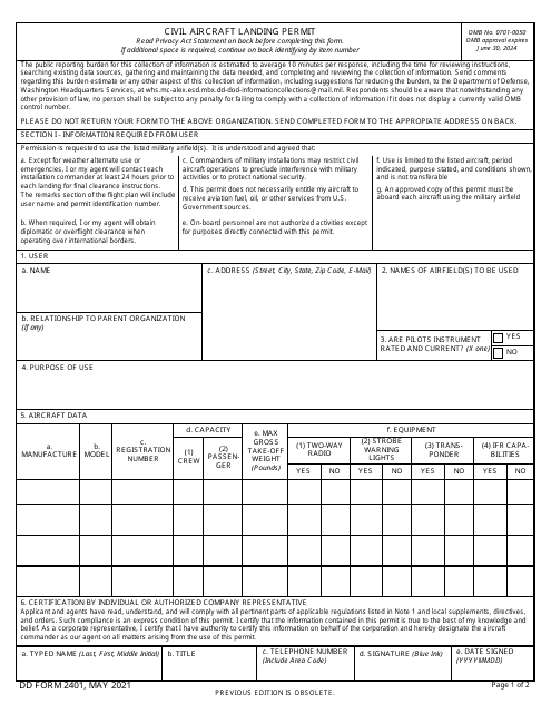 DD Form 2401  Printable Pdf