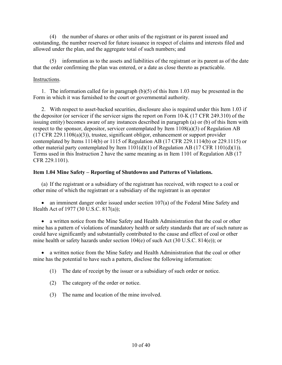 Form 8-K (SEC Form 873) Current Report Pursuant to Section 13 or 15(D) of the Securities Exchange Act of 1934, Page 10