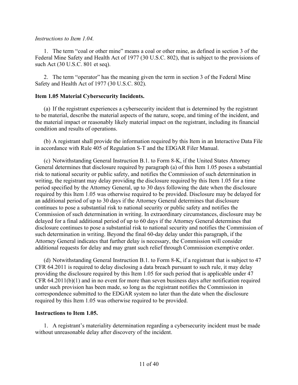 Form 8-K (SEC Form 873) Current Report Pursuant to Section 13 or 15(D) of the Securities Exchange Act of 1934, Page 11