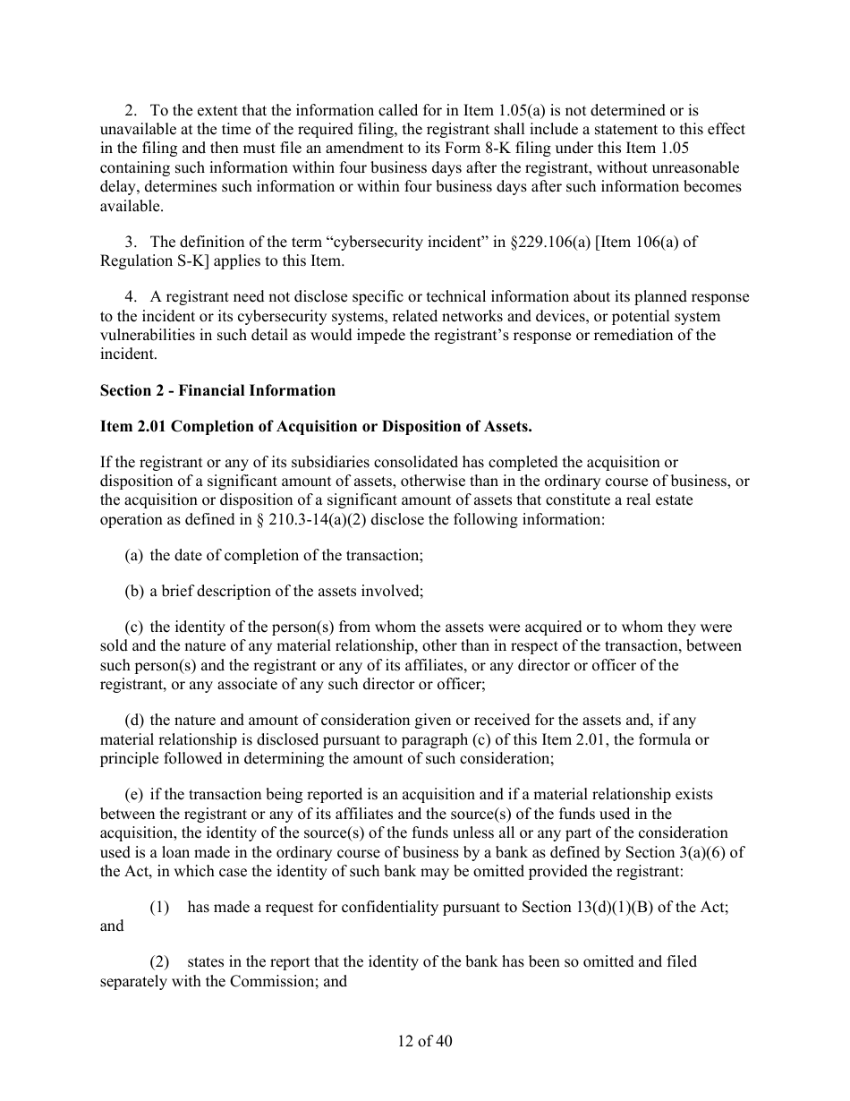 Form 8-K (SEC Form 873) Current Report Pursuant to Section 13 or 15(D) of the Securities Exchange Act of 1934, Page 12