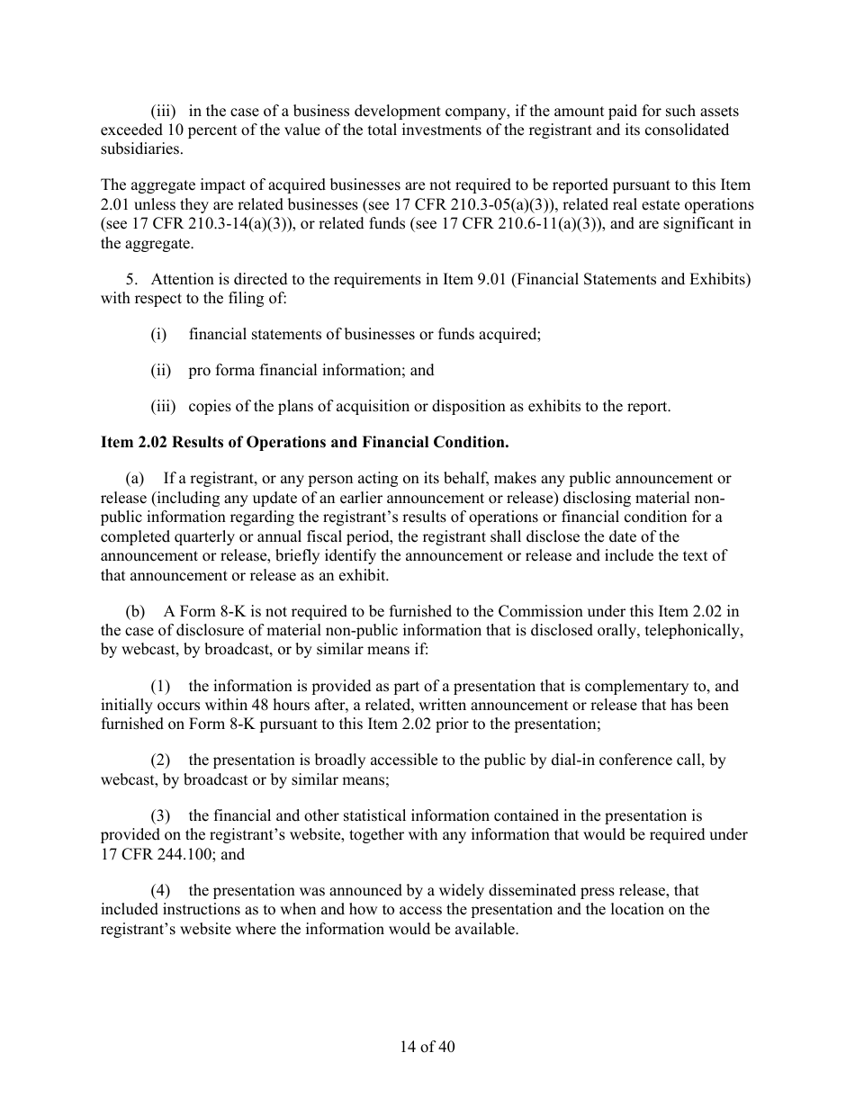 Form 8-K (SEC Form 873) Current Report Pursuant to Section 13 or 15(D) of the Securities Exchange Act of 1934, Page 14