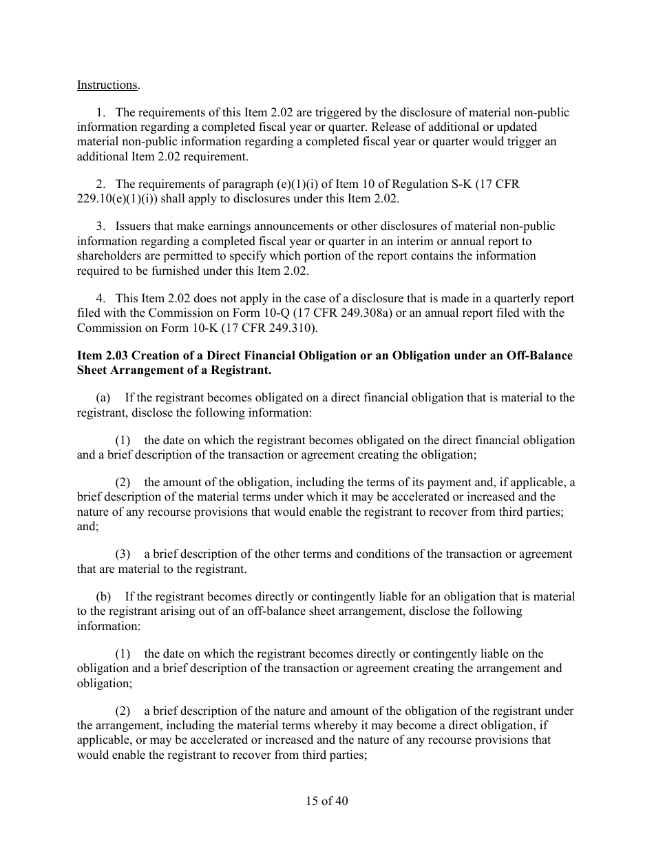 Form 8-K (SEC Form 873) Current Report Pursuant to Section 13 or 15(D) of the Securities Exchange Act of 1934, Page 15