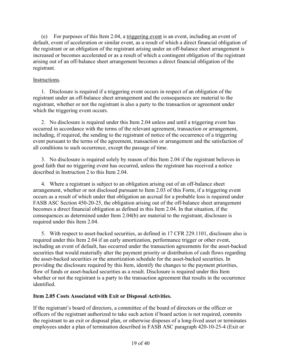 Form 8-K (SEC Form 873) Current Report Pursuant to Section 13 or 15(D) of the Securities Exchange Act of 1934, Page 19