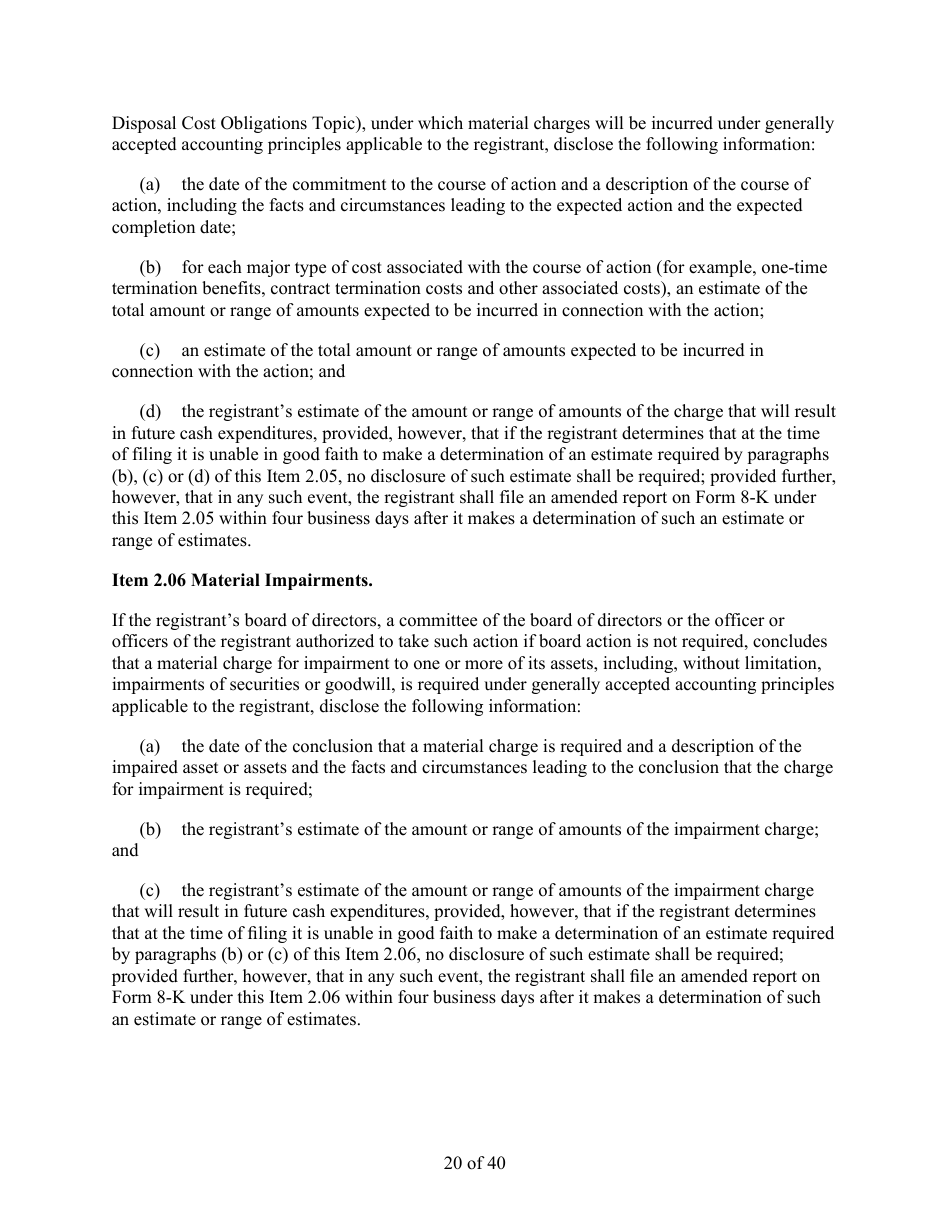 Form 8-K (SEC Form 873) Current Report Pursuant to Section 13 or 15(D) of the Securities Exchange Act of 1934, Page 20
