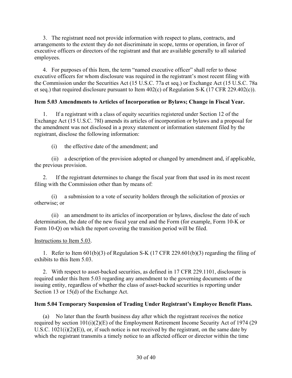 Form 8-K (SEC Form 873) Current Report Pursuant to Section 13 or 15(D) of the Securities Exchange Act of 1934, Page 30