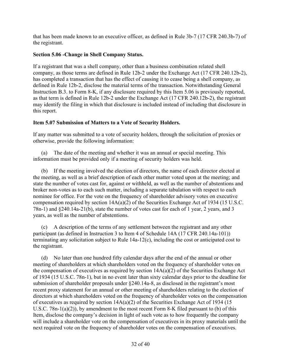 Form 8-K (SEC Form 873) Current Report Pursuant to Section 13 or 15(D) of the Securities Exchange Act of 1934, Page 32