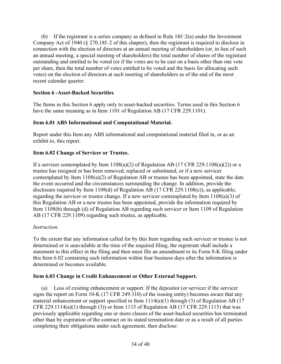 Form 8-K (SEC Form 873) Current Report Pursuant to Section 13 or 15(D) of the Securities Exchange Act of 1934, Page 34