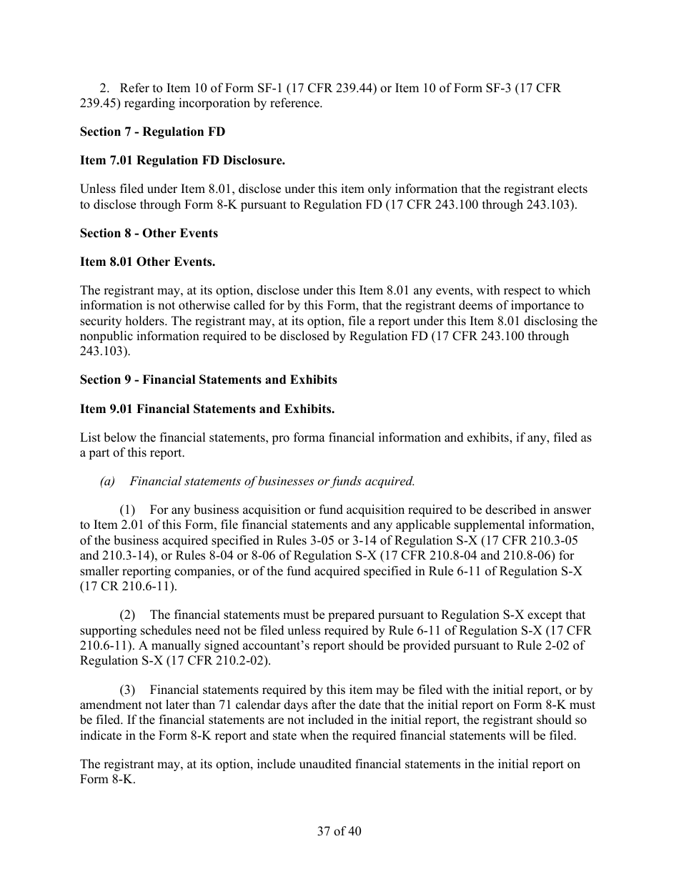 Form 8-K (SEC Form 873) Current Report Pursuant to Section 13 or 15(D) of the Securities Exchange Act of 1934, Page 37