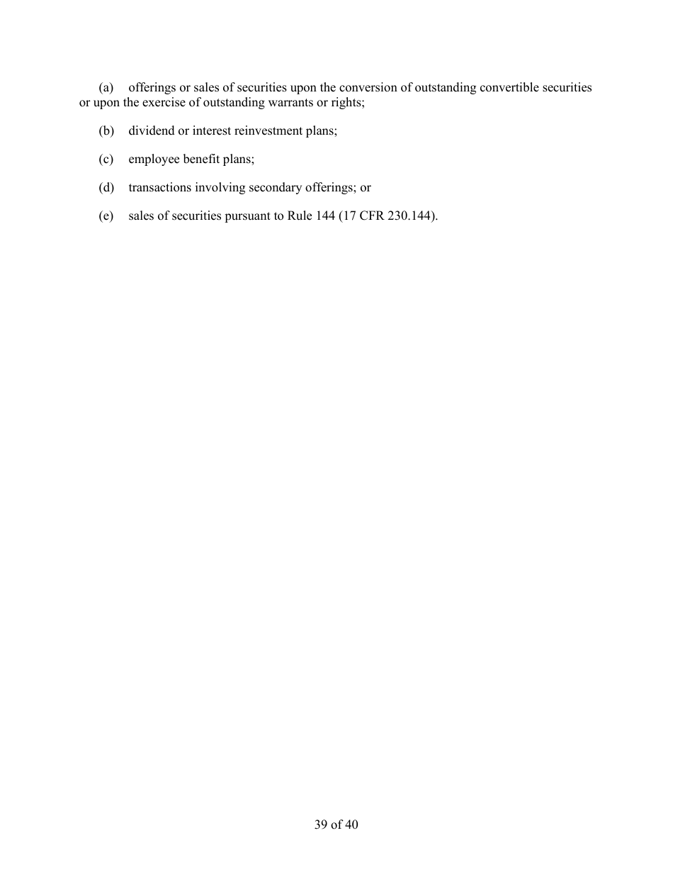 Form 8-K (SEC Form 873) Current Report Pursuant to Section 13 or 15(D) of the Securities Exchange Act of 1934, Page 39