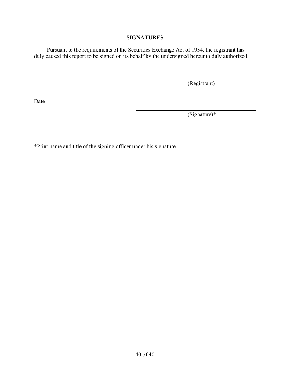 Form 8-K (SEC Form 873) Current Report Pursuant to Section 13 or 15(D) of the Securities Exchange Act of 1934, Page 40