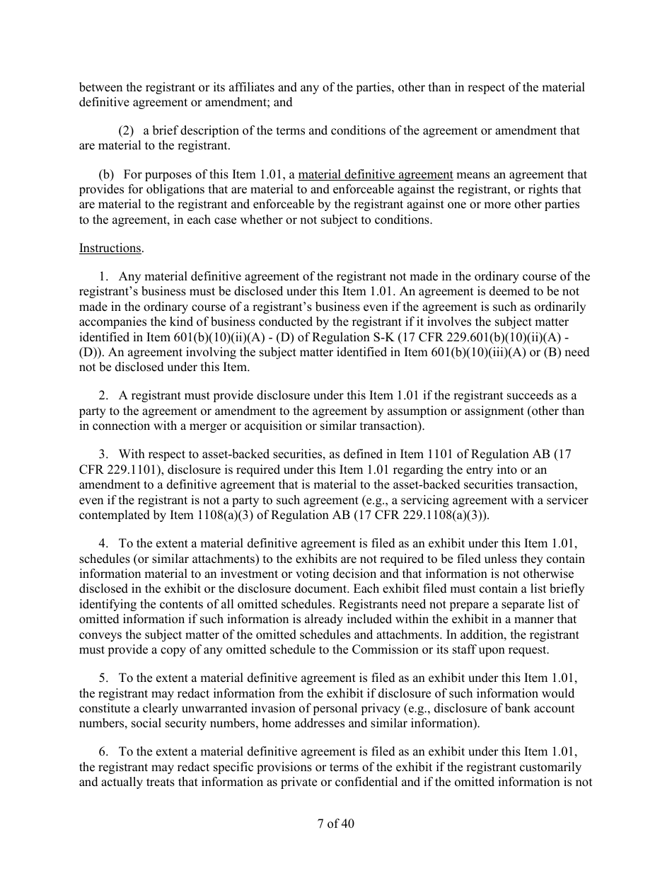 Form 8-K (SEC Form 873) Current Report Pursuant to Section 13 or 15(D) of the Securities Exchange Act of 1934, Page 7
