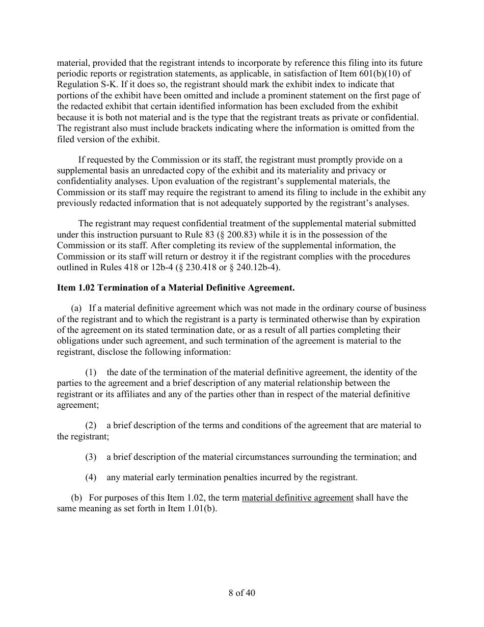 Form 8-K (SEC Form 873) Current Report Pursuant to Section 13 or 15(D) of the Securities Exchange Act of 1934, Page 8