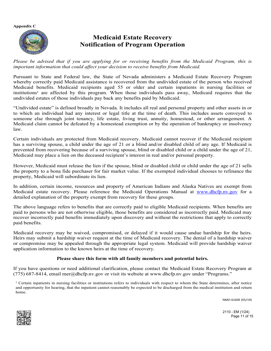 Form 2110-EM Medical Assistance Addendum - Nevada, Page 11