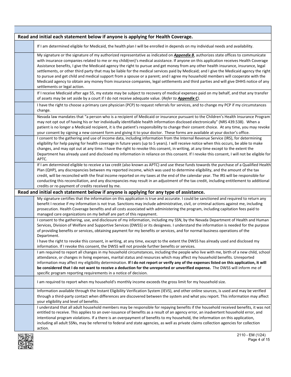 Form 2110-EM Medical Assistance Addendum - Nevada, Page 4