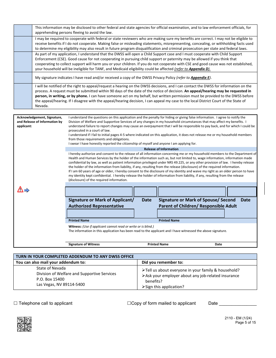 Form 2110-EM Medical Assistance Addendum - Nevada, Page 5