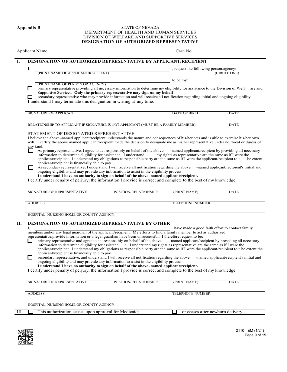 Form 2110-EM Medical Assistance Addendum - Nevada, Page 9
