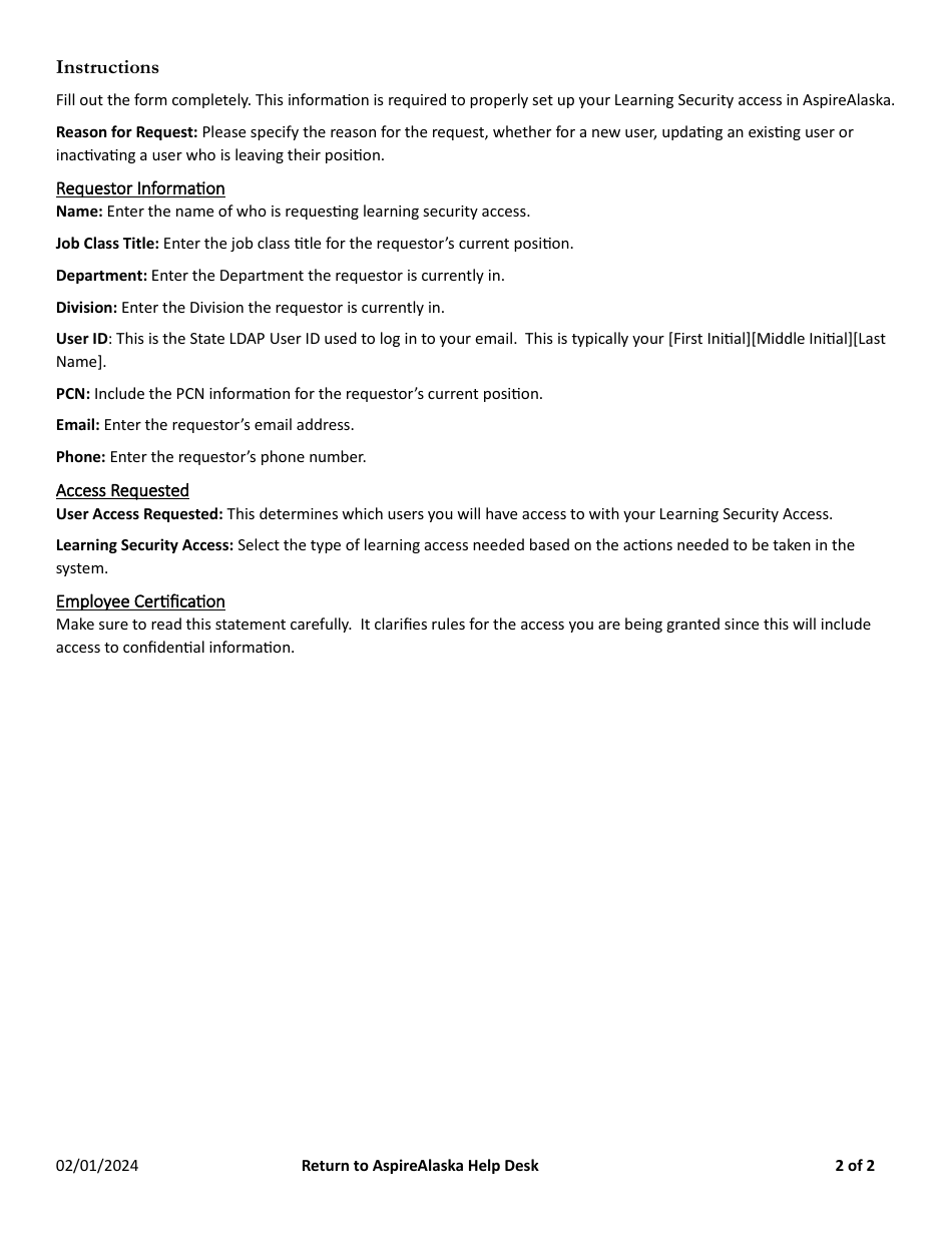 Aspirealaska Security Request - Alaska, Page 2