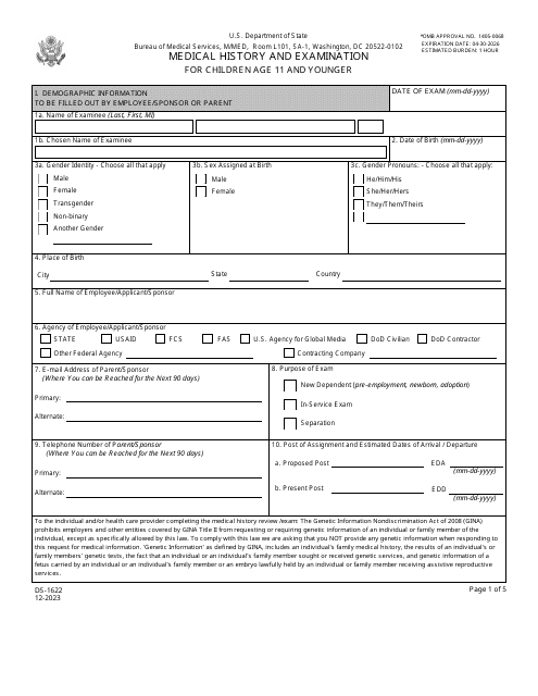 Form DS-1622  Printable Pdf