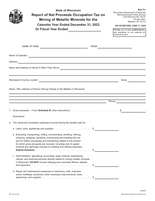 Form MT-001 2023 Printable Pdf
