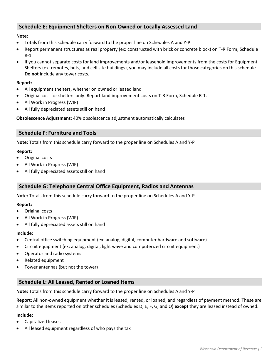 Instructions for Form T-P Wisconsin Telco Personal Property - Wisconsin, Page 3