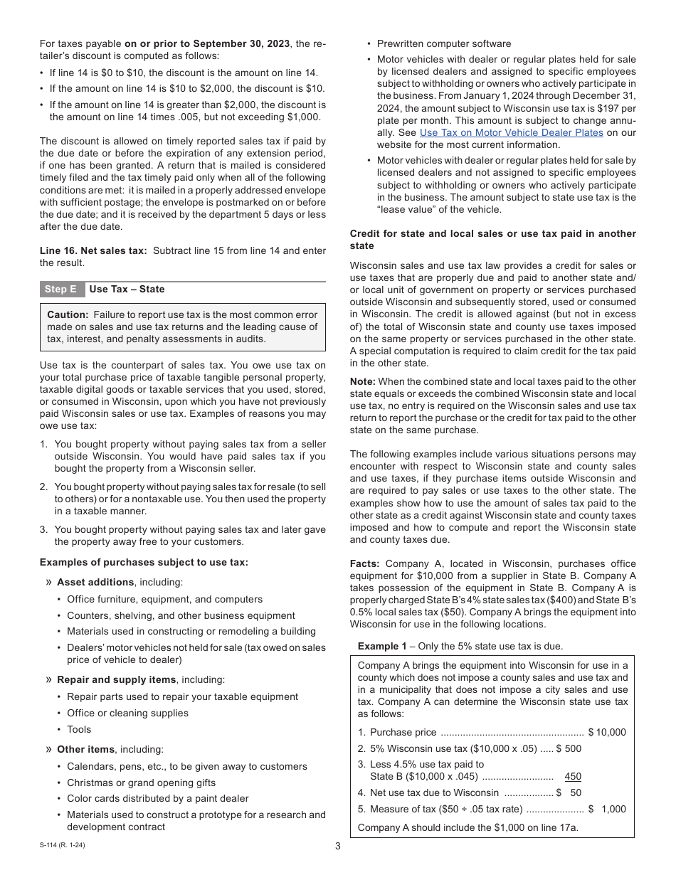 Instructions for Form ST-12, S-012, S-012CT Schedule CT - Wisconsin, Page 3