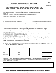 Document preview: Form 7 Business Personal Property Tax Return - Rental Condominiums, Townhouses, Cottages, Rooms, Etc Located Within Town Limits of Ocean City, Worcester County - Maryland, 2024