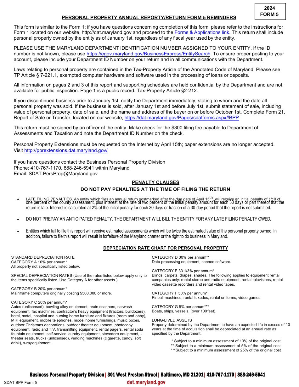 Form 5 Annual Report and Personal Property Return - Banks, Savings Banks, Savings  Loans and Trust Companies - Maryland, Page 6