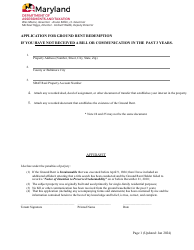 Document preview: Application for Ground Rent Redemption if You Have Not Received a Bill or Communication in the Past 3 Years - Maryland