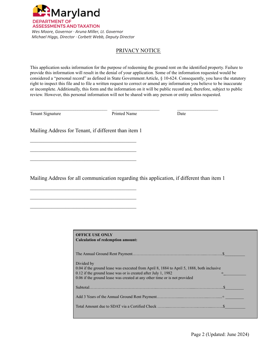 Application for Ground Rent Redemption if You Have Not Received a Bill or Communication in the Past 3 Years - Maryland, Page 2