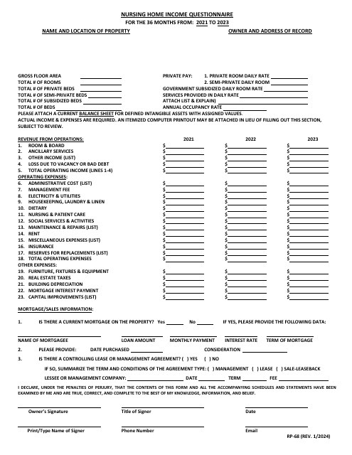 Form RP-68 Nursing Home Income Questionnaire - Maryland, 2023