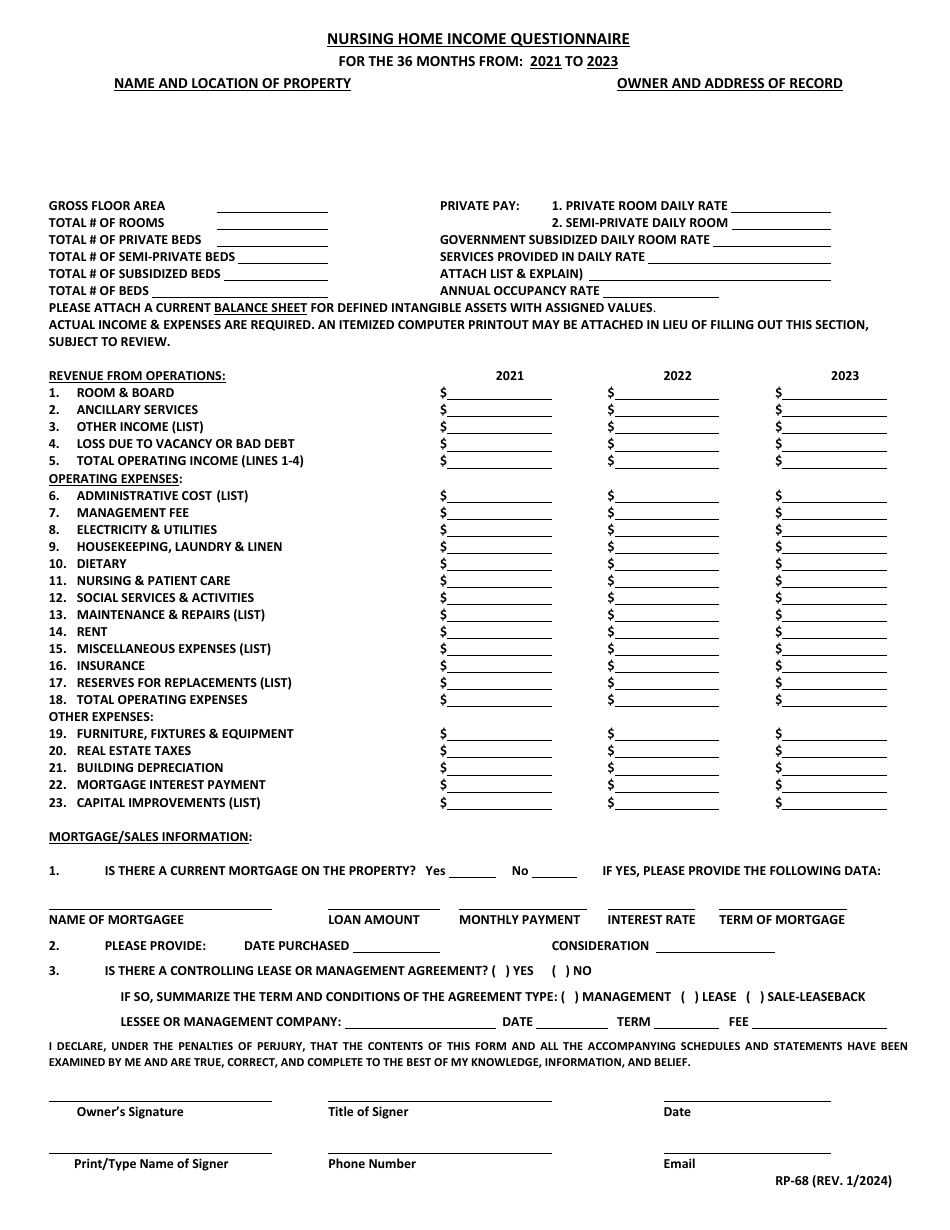 Form RP-68 Nursing Home Income Questionnaire - Maryland, Page 1