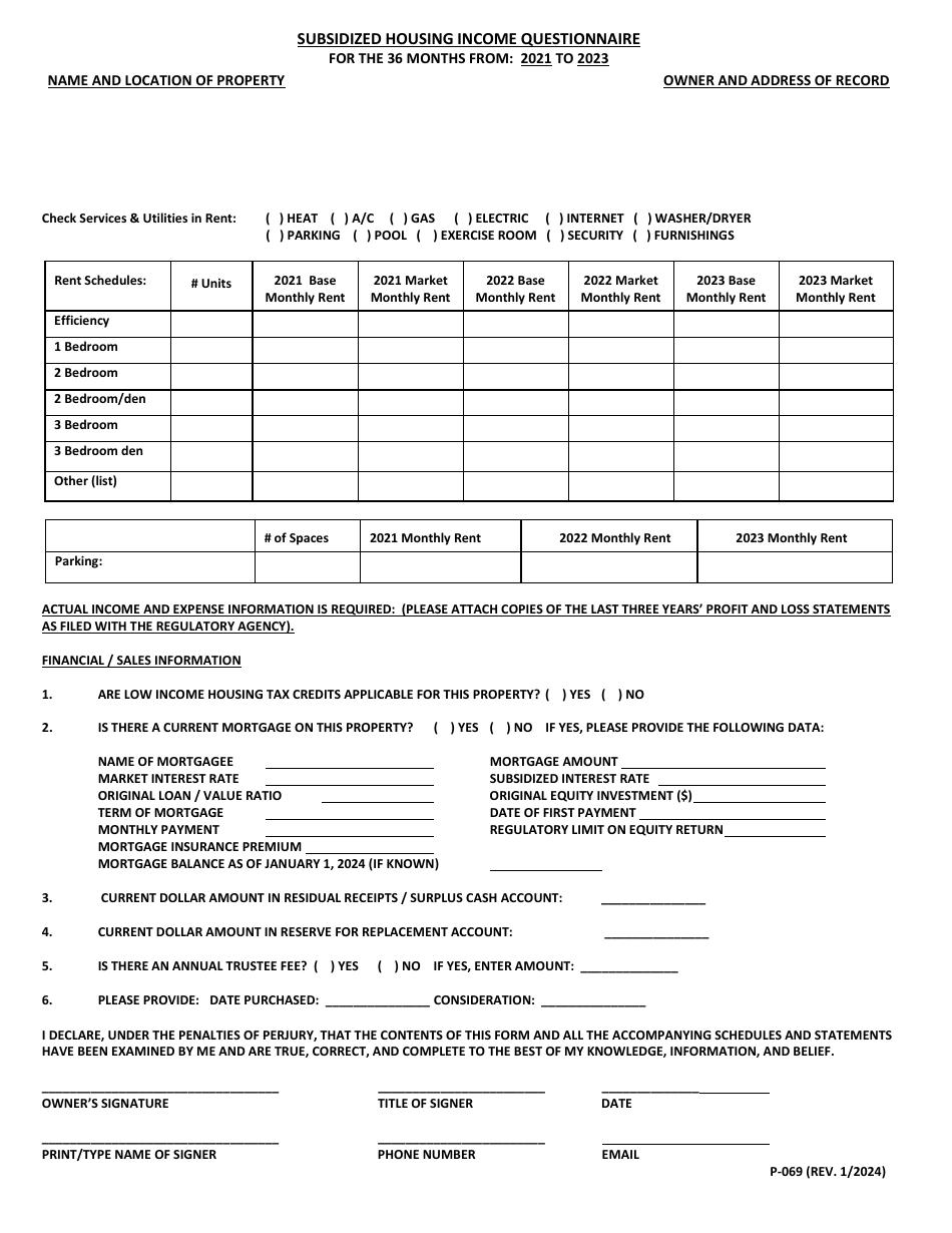 Form P-069 Subsidized Housing Income Questionnaire - Maryland, Page 1