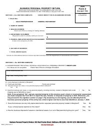 Document preview: Form 2 Business Personal Property Return - Sole Proprietorship and General Partnerships - Maryland, 2024
