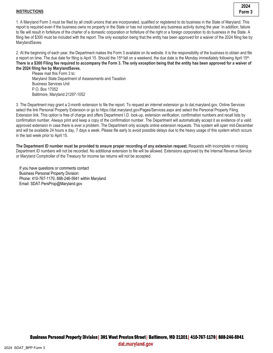 Form 3 Annual Report - Domestic and Foreign Credit Unions - Maryland, Page 3