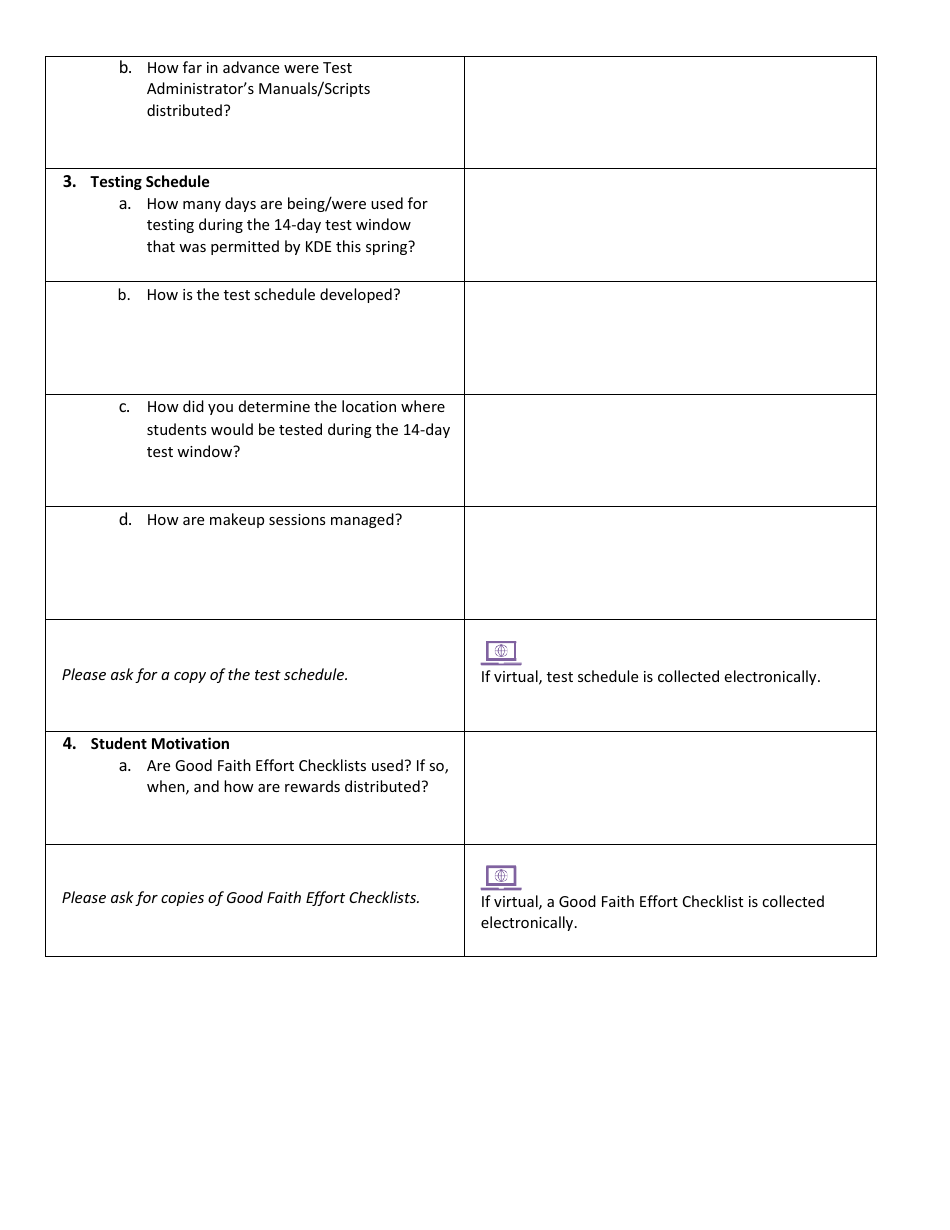 Kentucky Summative Assessments (Ksa) and Alternate Kentucky Summative Assessments(Aksa) Site Visit Survey Questions - Kentucky, Page 2