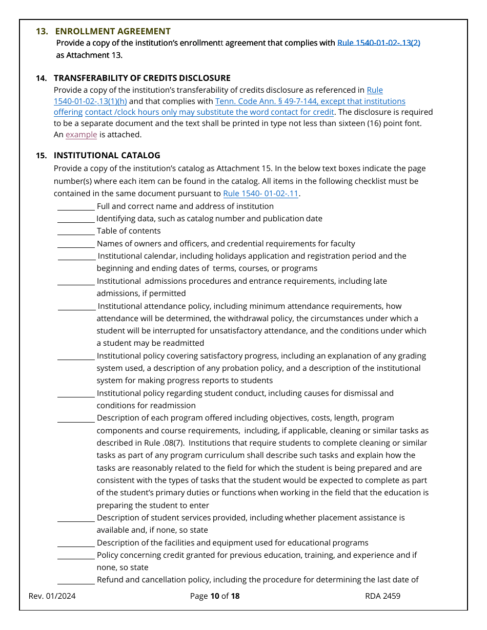 Application for Initial Authorization of a Postsecondary Educational Institution - Tennessee, Page 10