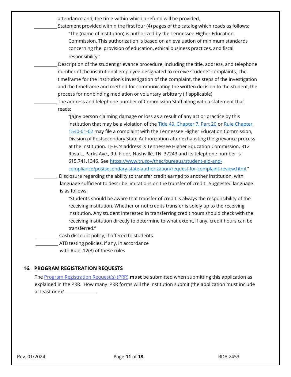 Application for Initial Authorization of a Postsecondary Educational Institution - Tennessee, Page 11
