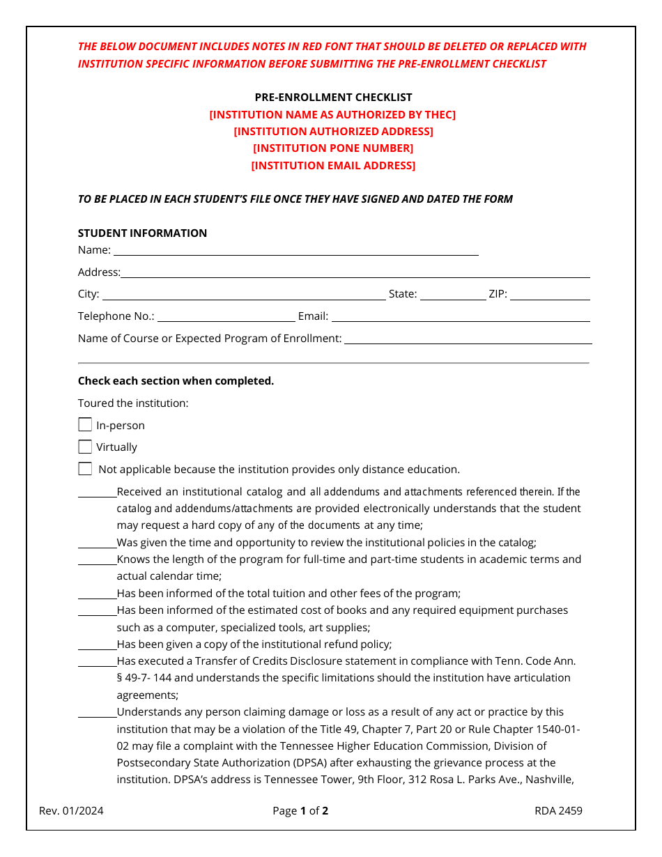 Application for Initial Authorization of a Postsecondary Educational Institution - Tennessee, Page 16