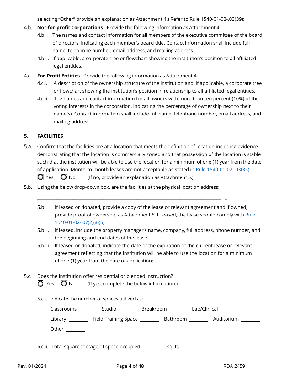Application for Initial Authorization of a Postsecondary Educational Institution - Tennessee, Page 4