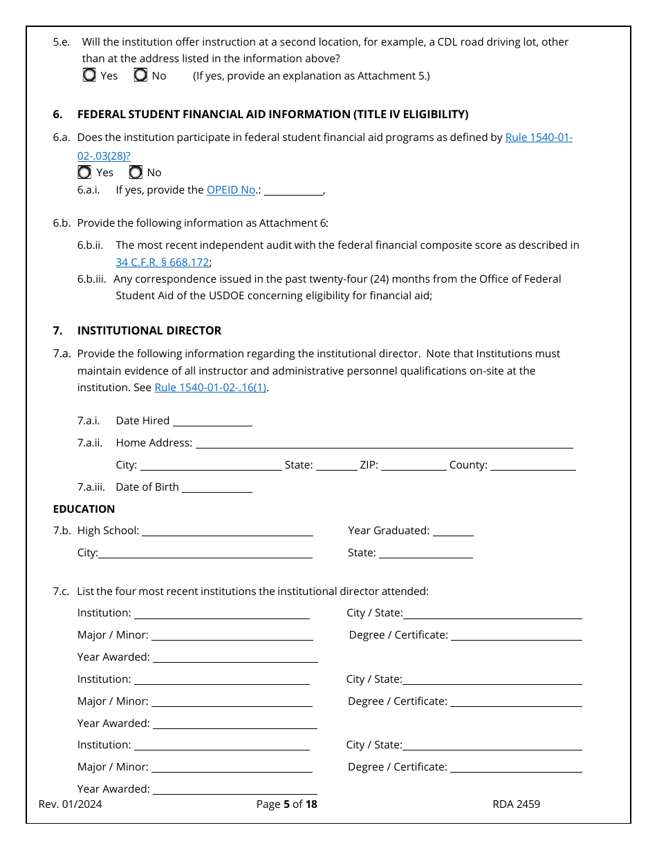 Application for Initial Authorization of a Postsecondary Educational Institution - Tennessee, Page 5